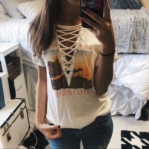 White Laced Up Graphic Tee | Express